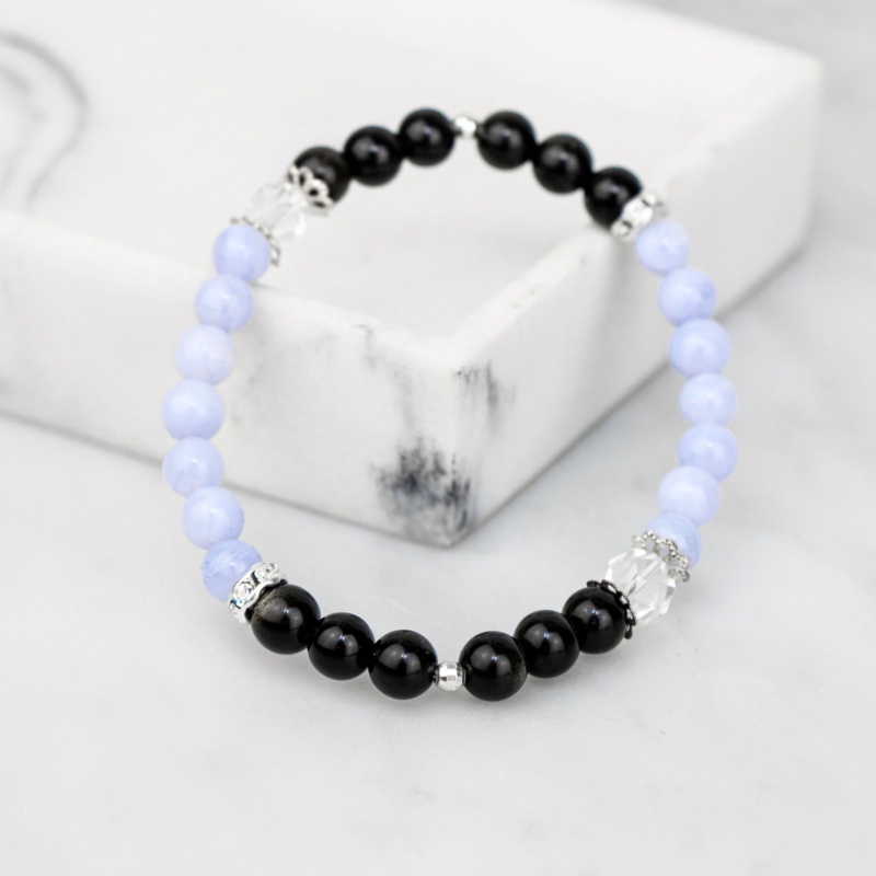 ZLATÝ OBSIDIÁN X KŘIŠŤÁL X MODRÝ CHALCEDON NÁRAMEK S DEKORACÍ (UNISEX)6