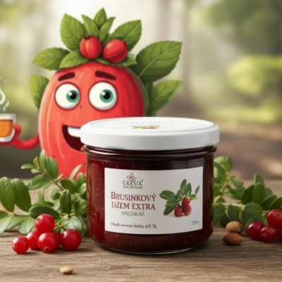 Džem Brusinkový extra Méně sladký 220 g GREŠÍK