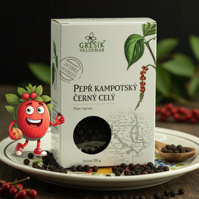 Pepř kampotský černý celý 20 g GREŠÍK Dobré koření