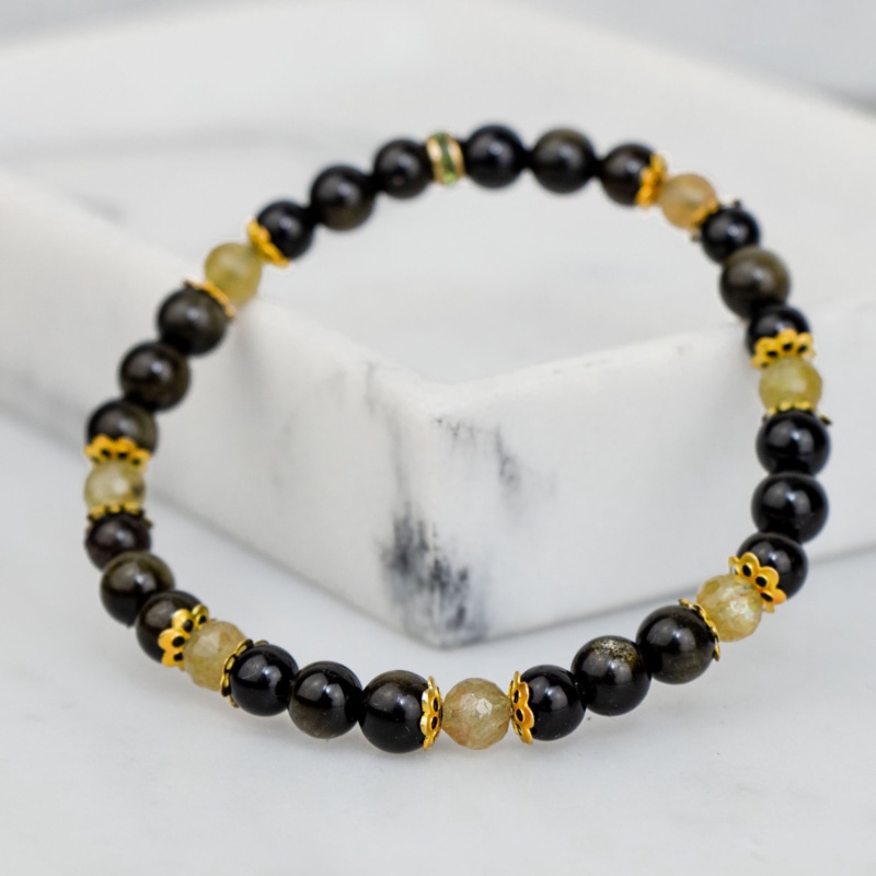 ZLATÝ OBSIDIÁN X ŽLUTÝ APATIT NÁRAMEK S DEKORACÍ (UNISEX) 6